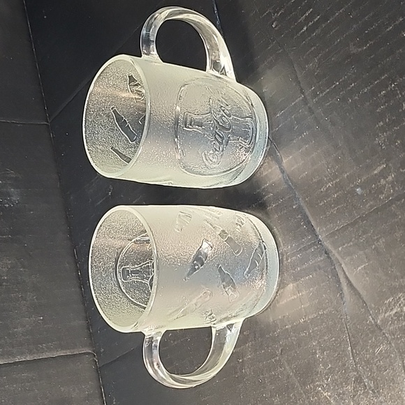 Vintage Pair of 10 oz COCA-COLA FROSTED ETCHED MUGS, 4" H - Picture 2 of 8